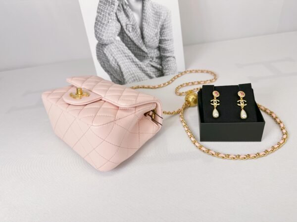 Chanel 23K Light Pink Pearl Crush Square Mini with Antique Gold Hardware.