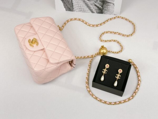 Chanel 23K Light Pink Pearl Crush Square Mini with Antique Gold Hardware.