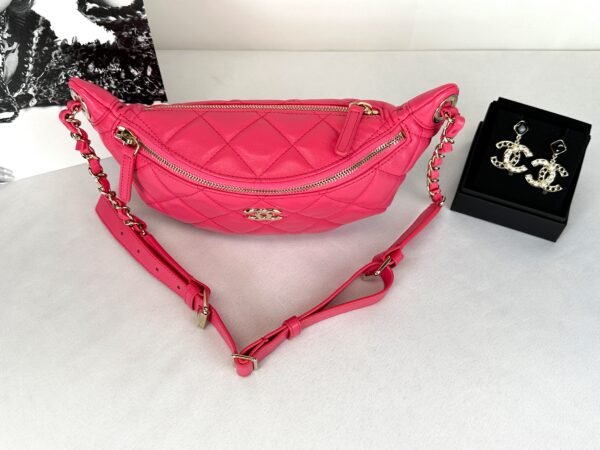 Chanel 24S Dark Red Lambskin  Rectangular Mini with Champagne Gold Hardware.