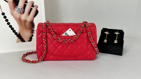 Chanel 24S Dark Red Lambskin  Rectangular Mini with Champagne Gold Hardware.