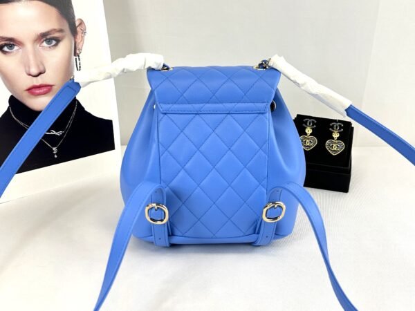 Chanel 24P Blue Duma Backpack Mini Size with Champagne Gold Hardware.