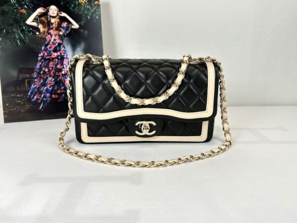 Chanel 23B Black Lambskin Flap Bag with Champagne Gold Hardware