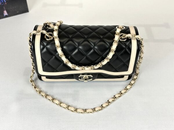 Chanel 23B Black Lambskin Flap Bag with Champagne Gold Hardware