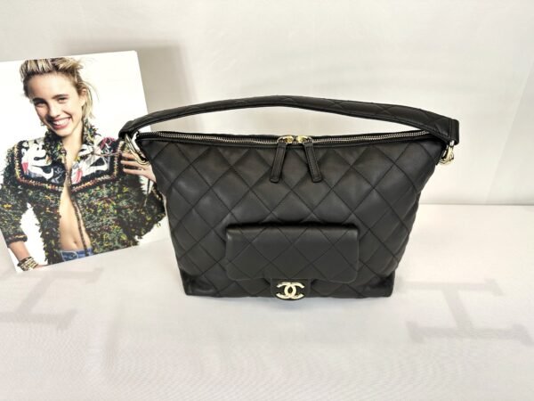 Chanel 23B Black Coco Mellow Small Hobo Bag.