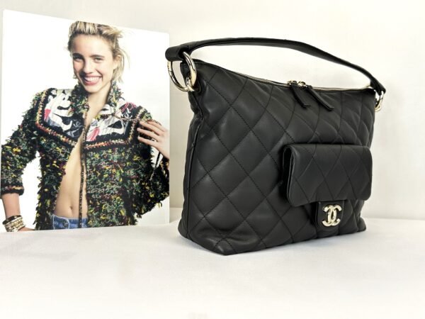 Chanel 23B Black Coco Mellow Small Hobo Bag.