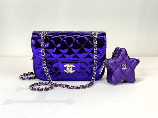 Chanel 24C Hollywood Blvd Dark Purple Mirrored Calfskin Mini Flap Bag