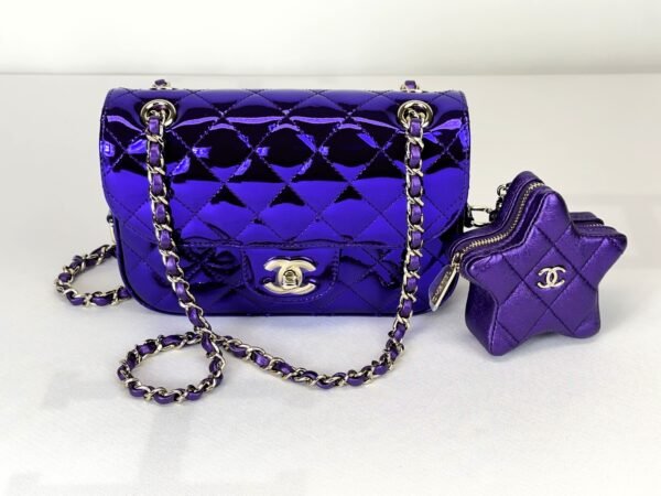 Chanel 24C Hollywood Blvd Dark Purple Mirrored Calfskin Mini Flap Bag