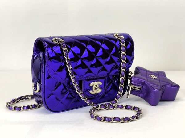 Chanel 24C Hollywood Blvd Dark Purple Mirrored Calfskin Mini Flap Bag