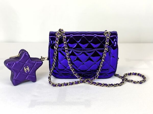 Chanel 24C Hollywood Blvd Dark Purple Mirrored Calfskin Mini Flap Bag