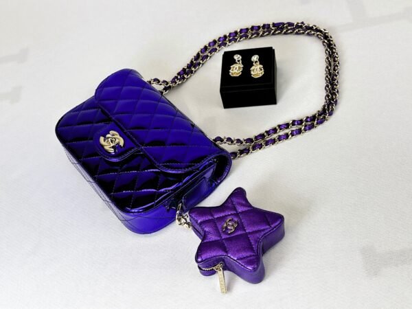 Chanel 24C Hollywood Blvd Dark Purple Mirrored Calfskin Mini Flap Bag