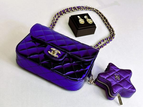 Chanel 24C Hollywood Blvd Dark Purple Mirrored Calfskin Mini Flap Bag