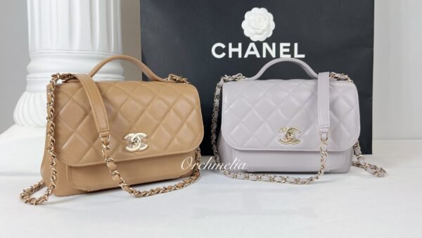 Chanel 22B Dark Beige and Light Grey Caviar Medium Size Business Affinity.