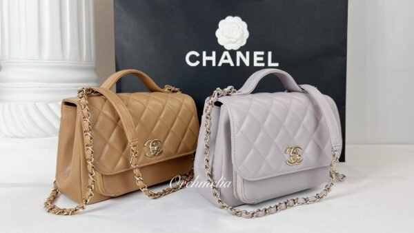 Chanel 22B Dark Beige and Light Grey Caviar Medium Size Business Affinity.