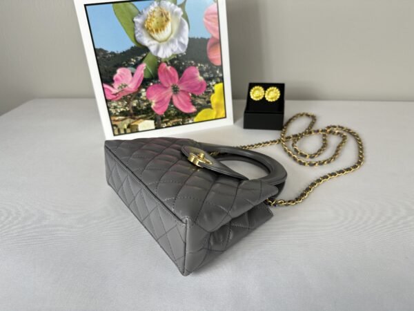 Chanel 24A Dark Grey Shiny Calfskin Mini Kelly.