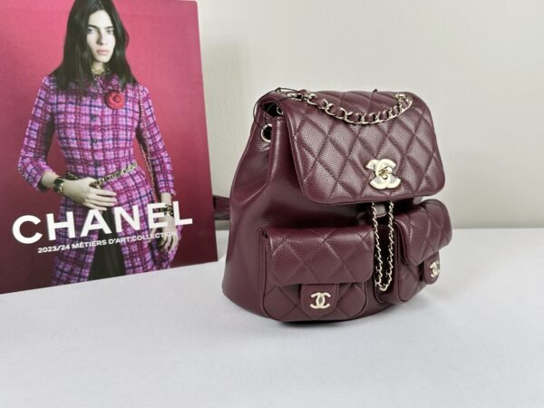 Chanel 24A Burgundy Caviar Medium Duma Backpack.