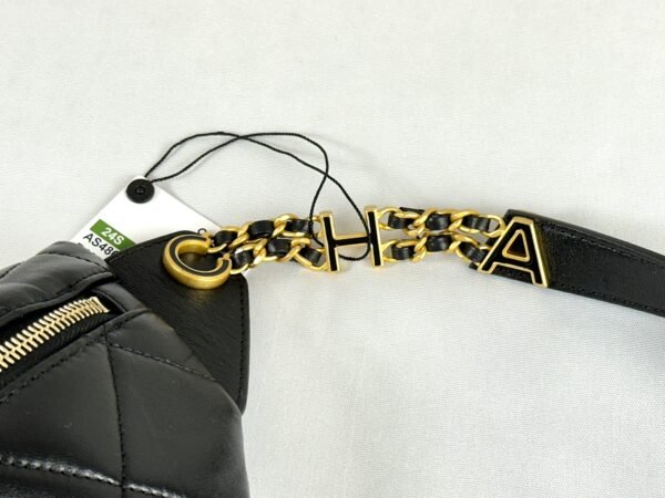 Chanel 24S Black Lambskin Chanel Chain Waist Bag