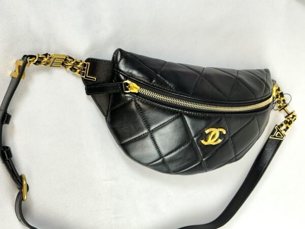 Chanel 24S Black Lambskin Chanel Chain Waist Bag