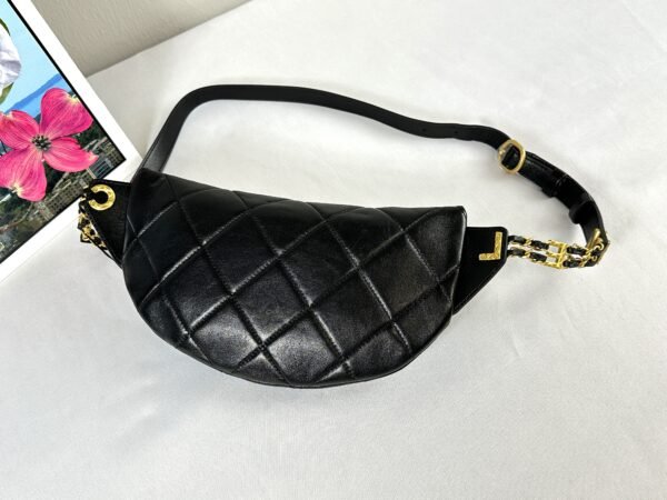 Chanel 24S Black Lambskin Chanel Chain Waist Bag