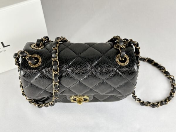Chanel 24B Black Coco Caviar Square Mini with Bronze Hardware.