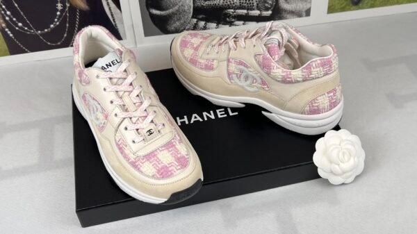 Chanel 23S Pink Tweed Sneakers.