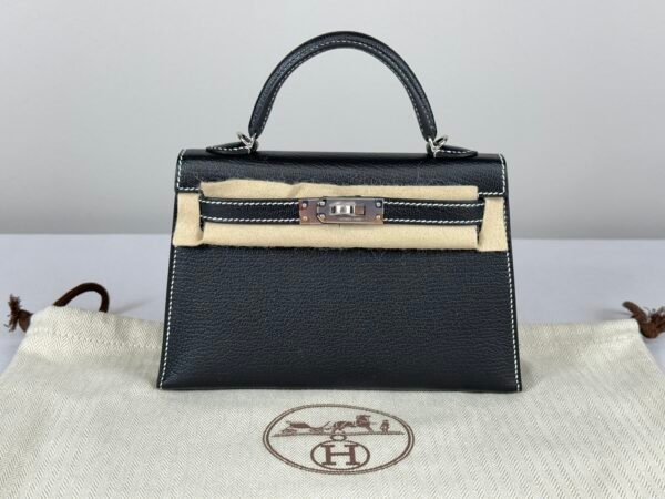 2024 Hermès Black Chèvre with Gris Perle Special Order Mini Kelly II