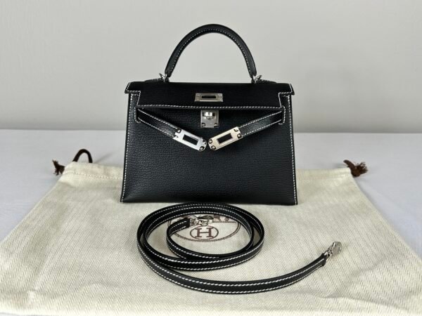 2024 Hermès Black Chèvre with Gris Perle Special Order Mini Kelly II
