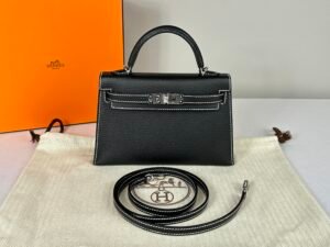 2024 Hermès Black Chèvre with Gris Perle Special Order Mini Kelly II