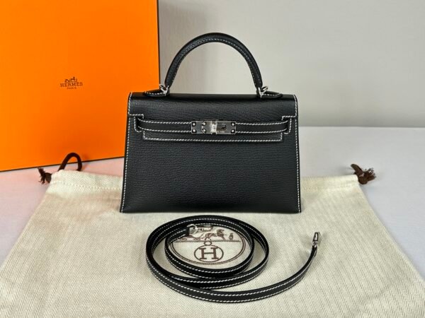 2024 Hermès Black Chèvre with Gris Perle Special Order Mini Kelly II