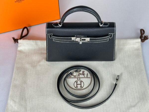 2024 Hermès Black Chèvre with Gris Perle Special Order Mini Kelly II