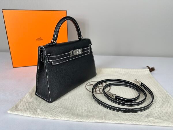2024 Hermès Black Chèvre with Gris Perle Special Order Mini Kelly II