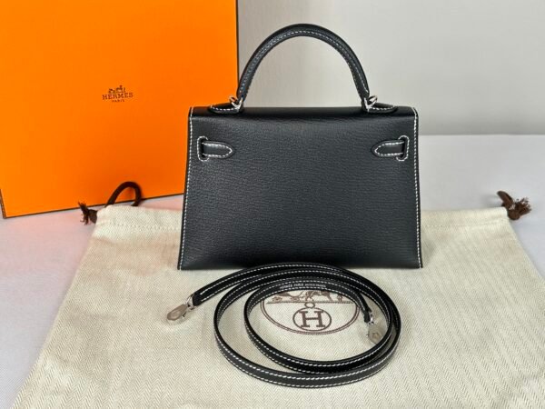 2024 Hermès Black Chèvre with Gris Perle Special Order Mini Kelly II