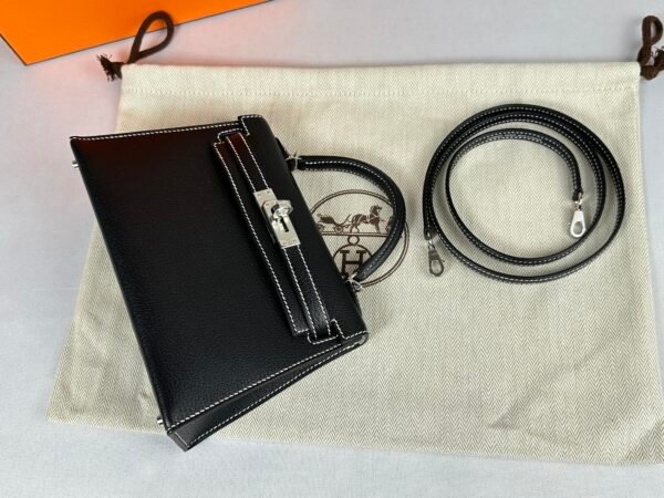 2024 Hermès Black Chèvre with Gris Perle Special Order Mini Kelly II