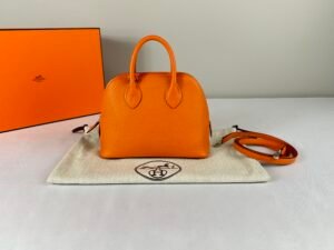 Hermès Orange Chevre Mini Bolide with Palladium Hardware.