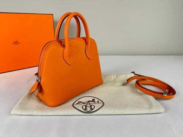 Hermès Orange Chevre Mini Bolide with Palladium Hardware.