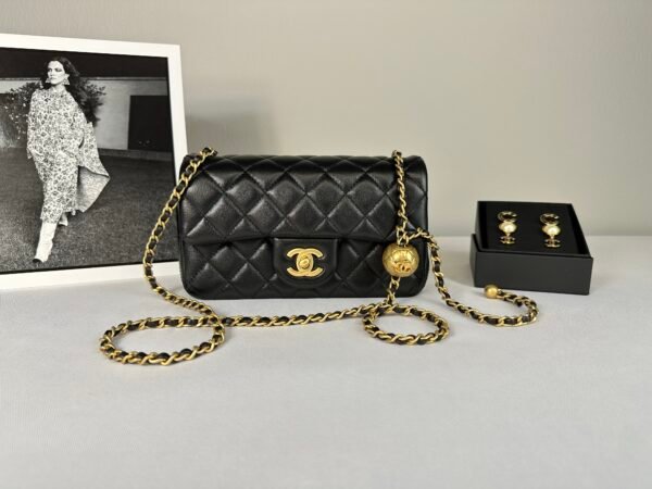 Chanel 24K Black Lambskin Pearl Crush Rectangular Mini Classic Flap