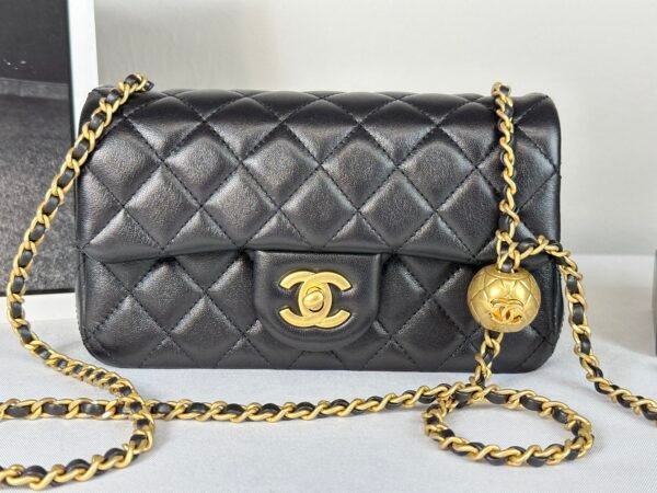 Chanel 24K Black Lambskin Pearl Crush Rectangular Mini Classic Flap