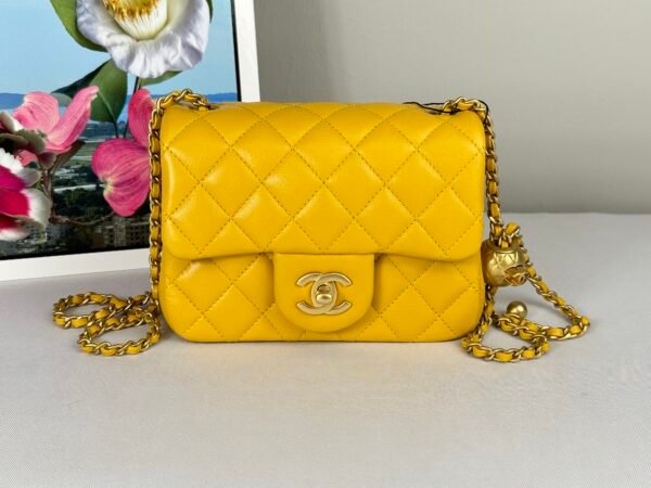 Chanel 24K Yellow Lambskin Pearl Crush Square Mini with Matte Gold Hardware