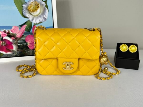 Chanel 24K Yellow Lambskin Pearl Crush Square Mini with Matte Gold Hardware