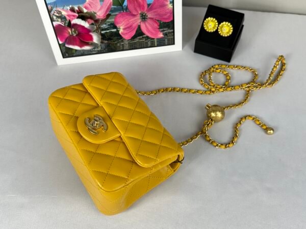 Chanel 24K Yellow Lambskin Pearl Crush Square Mini with Matte Gold Hardware