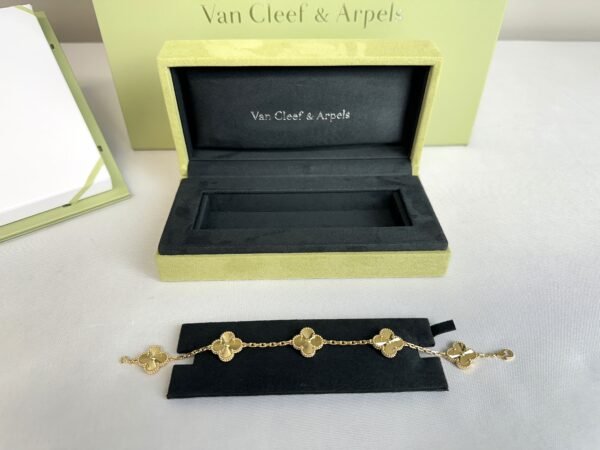 Vintage Alhambra 5 Motifs Guilloché 18K Yellow Gold Bracelet.