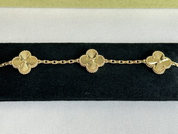 Vintage Alhambra 5 Motifs Guilloché 18K Yellow Gold Bracelet.