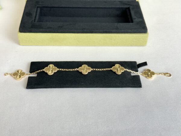 Vintage Alhambra 5 Motifs Guilloché 18K Yellow Gold Bracelet.