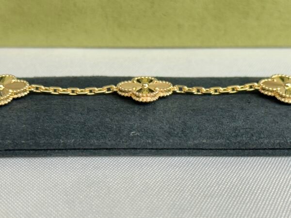 Vintage Alhambra 5 Motifs Guilloché 18K Yellow Gold Bracelet.