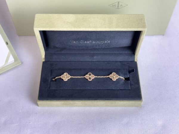 Vintage Alhambra 5 Motifs Guilloché 18K Yellow Gold Bracelet.