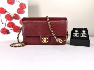 Chanel 24K Burgundy Caviar Flap Bag with Matte Gold Hardware
