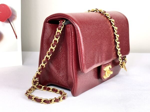 Chanel 24K Burgundy Caviar Flap Bag with Matte Gold Hardware