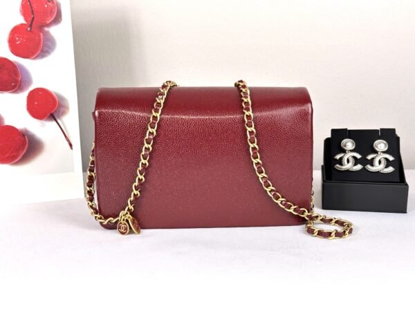 Chanel 24K Burgundy Caviar Flap Bag with Matte Gold Hardware