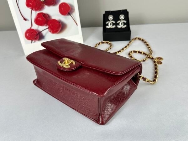 Chanel 24K Burgundy Caviar Flap Bag with Matte Gold Hardware