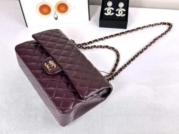 Chanel 24B Burgundy Lambskin Medium Classic Flap with Rose Gold Hardware