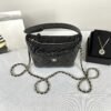 Chanel 25C Black Caviar Hobo Clutch on Chain with Light Gold Hardware